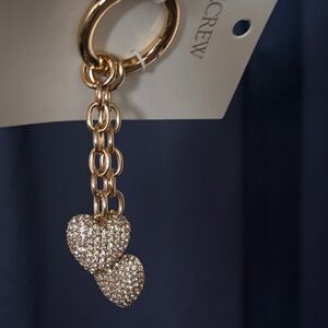J. Crew bag charm or keychain gold with rhinestone hearts